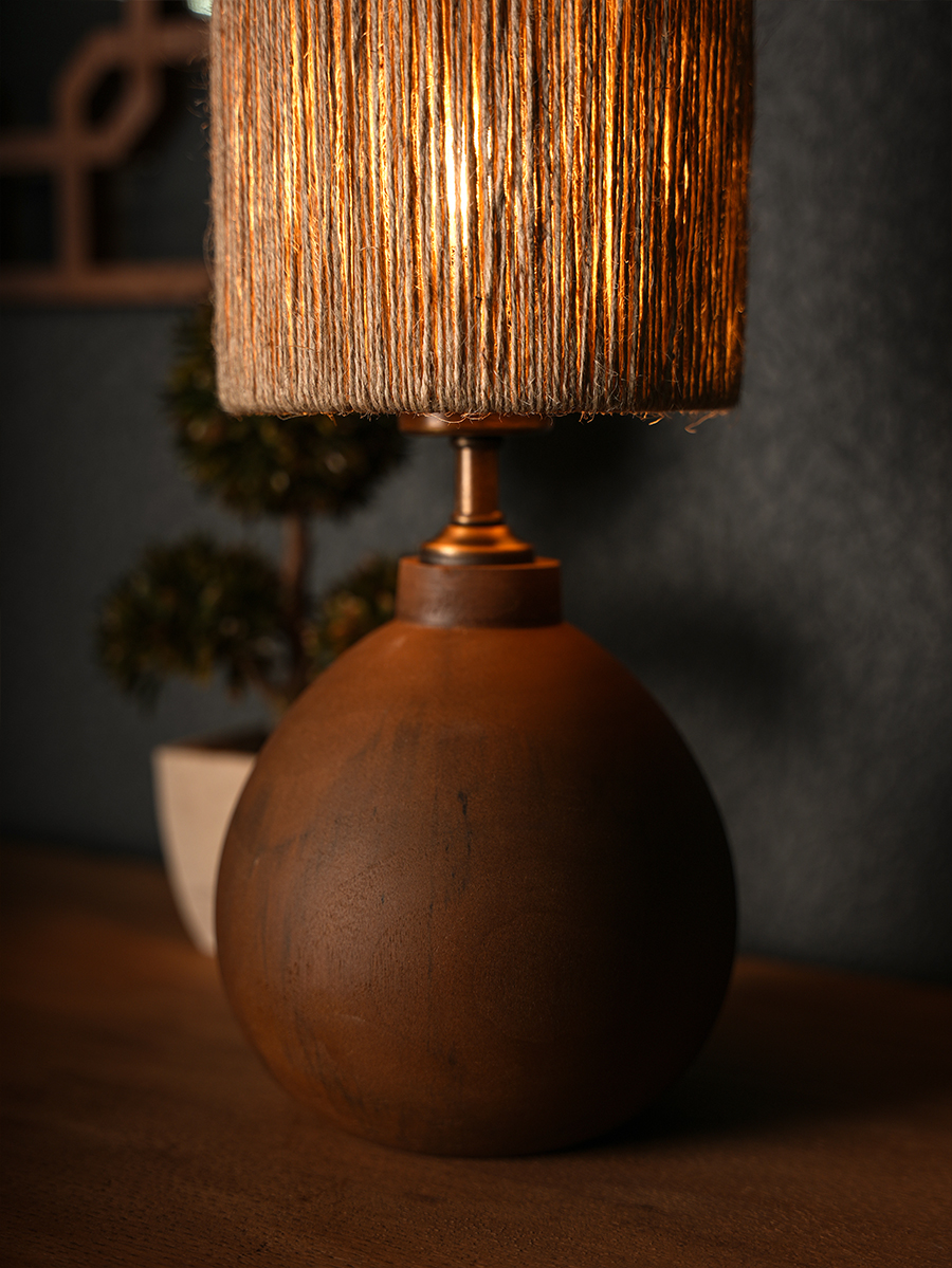 Square Summer Walnut Wood Table Lamp 100% Handmade 43x15CM