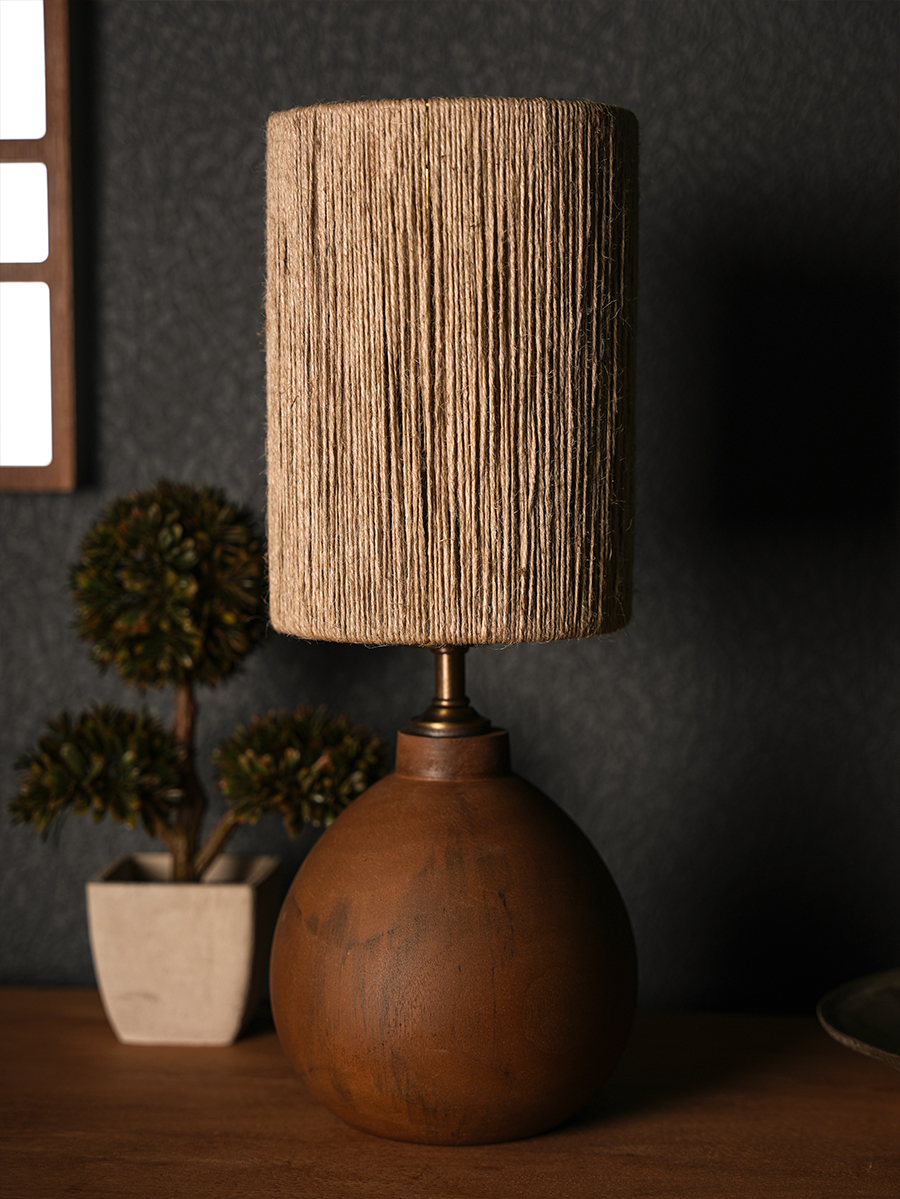 Square Summer Walnut Wood Table Lamp 100% Handmade 43x15CM