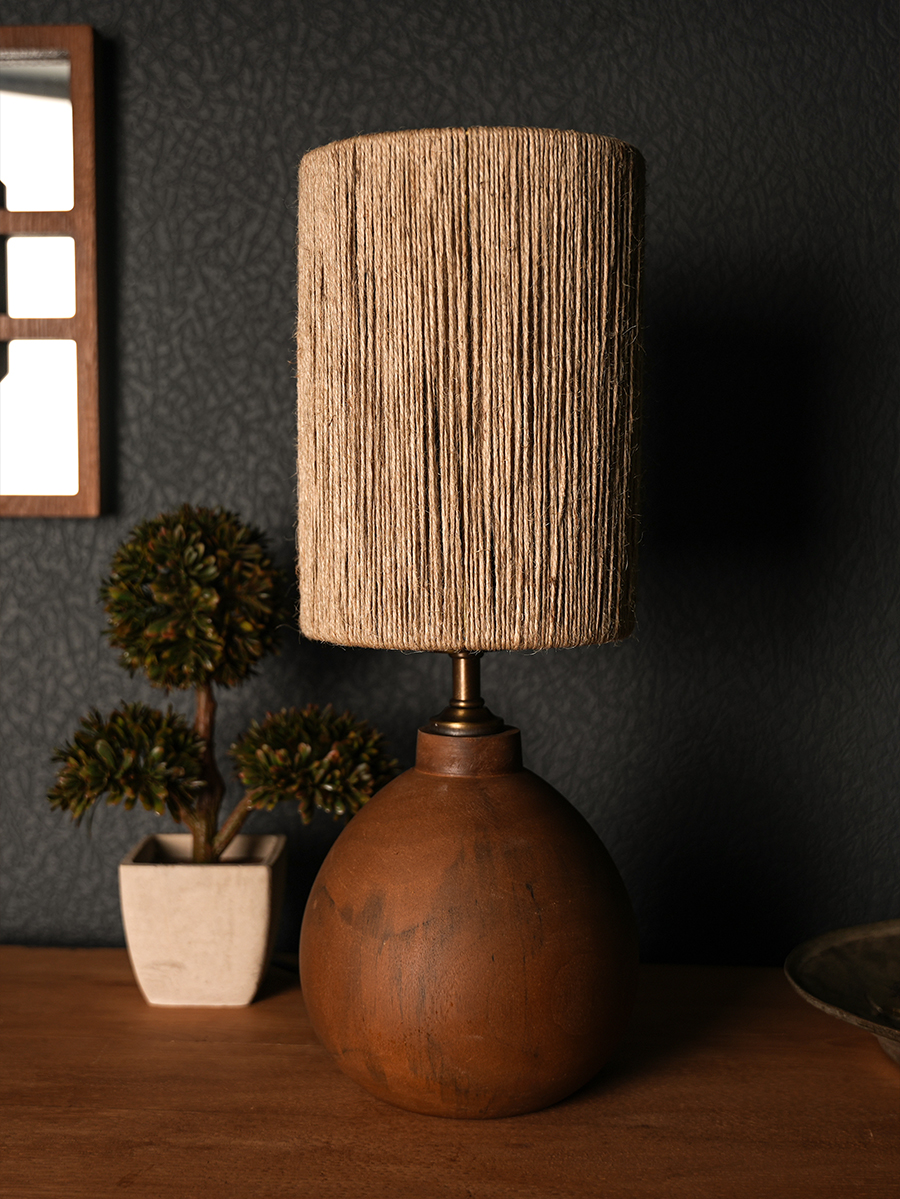 Square Summer Walnut Wood Table Lamp 100% Handmade 43x15CM