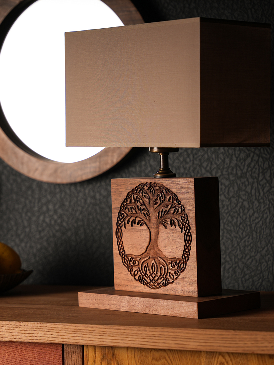 Square Timberland Walnut Wood Table Lamp 100% Handmade 43x15CM