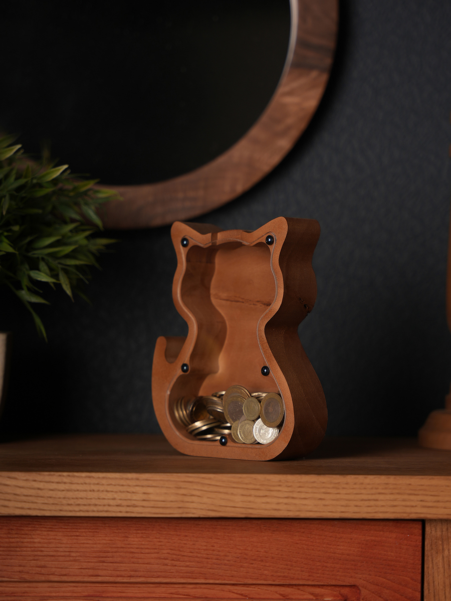 Wooden Cat Piggy Bank